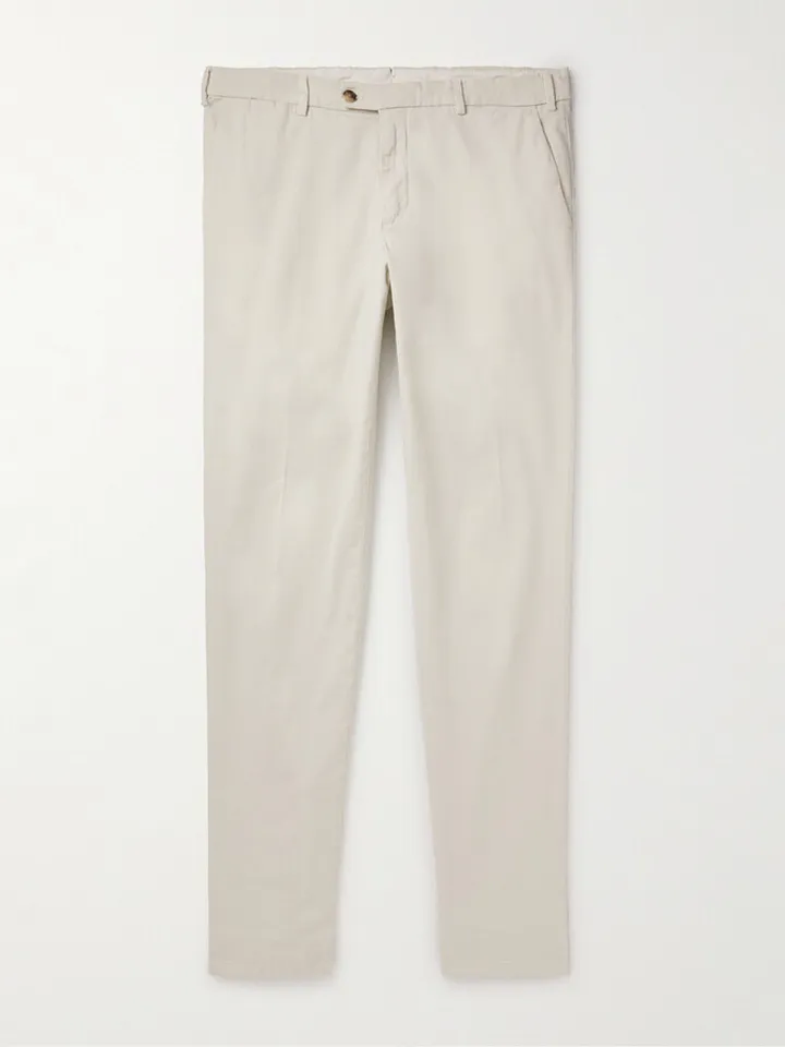 Straight-Leg Stretch-Cotton Twill Trousers