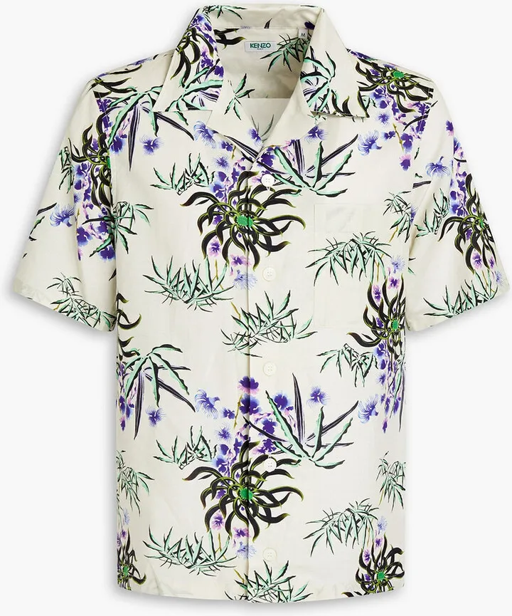 Floral-print cotton and linen-blend shirt