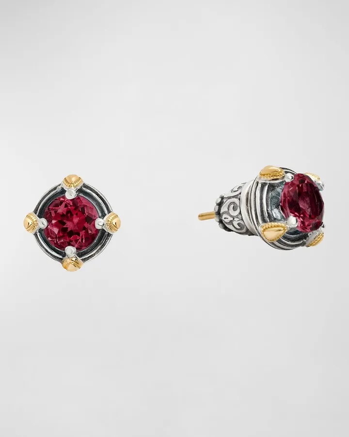 Delos Two-Tone Rhodolite Stud Earrings