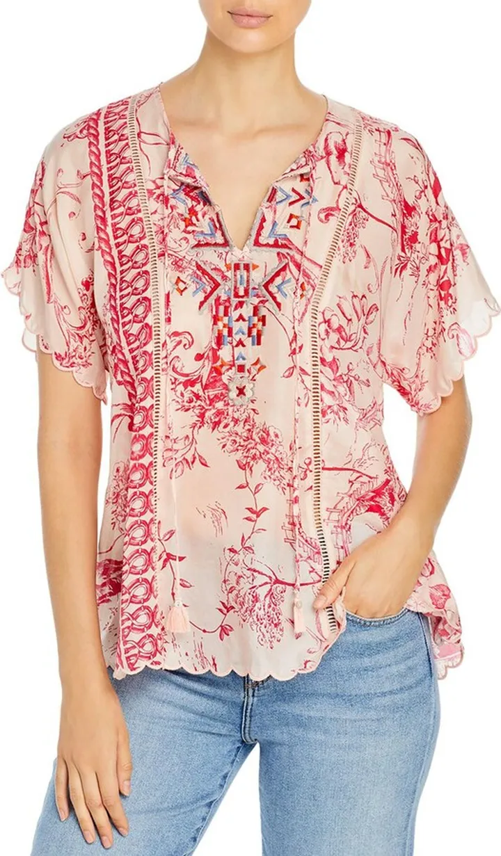 Womens Emboidered V-Neck Tunic Top