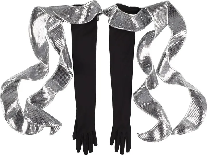 Sequined ruffle jersey long gloves