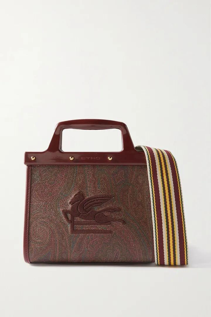 Etro - Embroidered Leather-trimmed Paisley-print Coated-canvas Tote - Brown