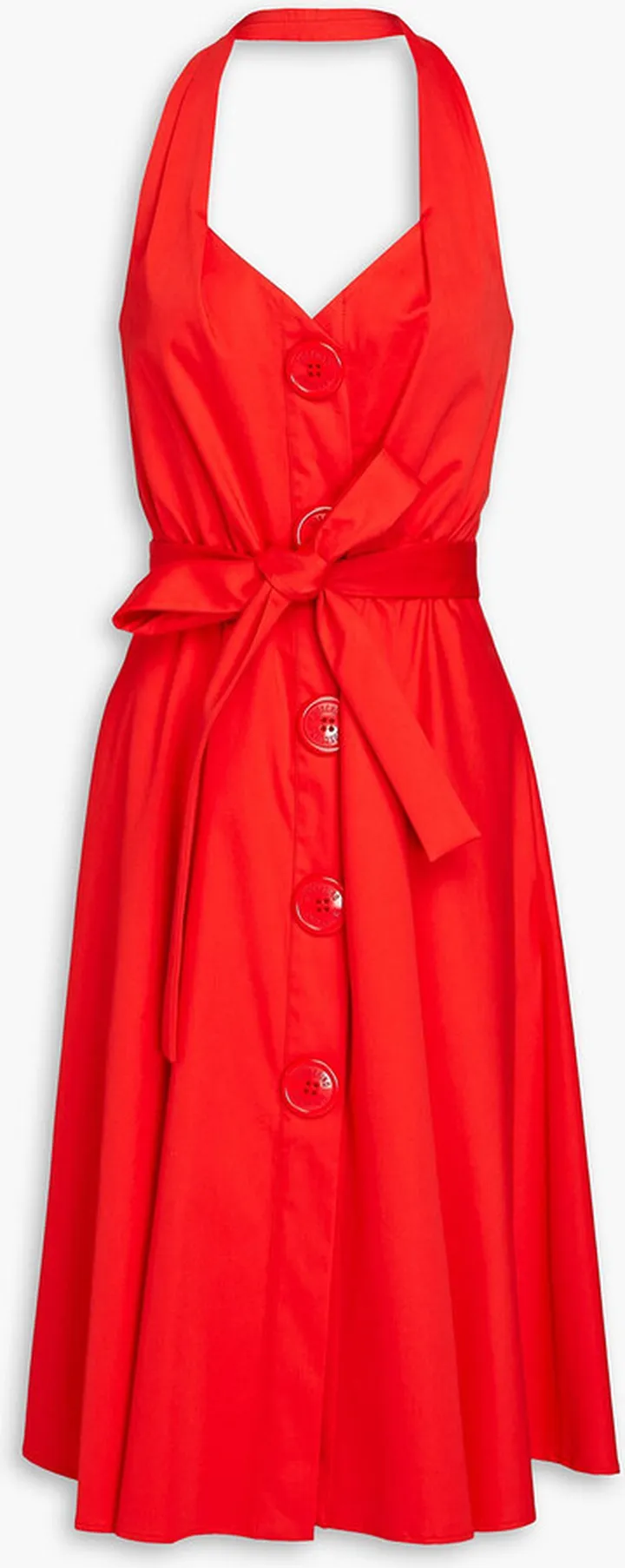 Belted gathered poplin halterneck dress