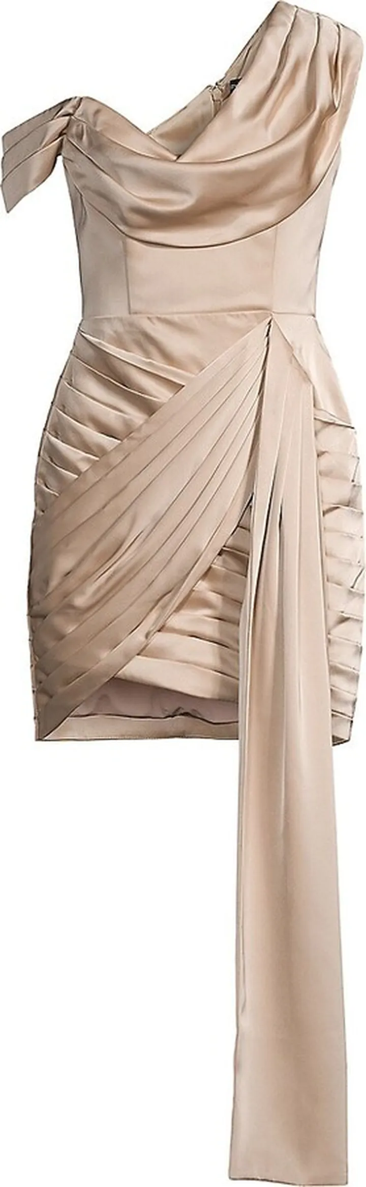 Satin Asymmetric Long Draped Minidress