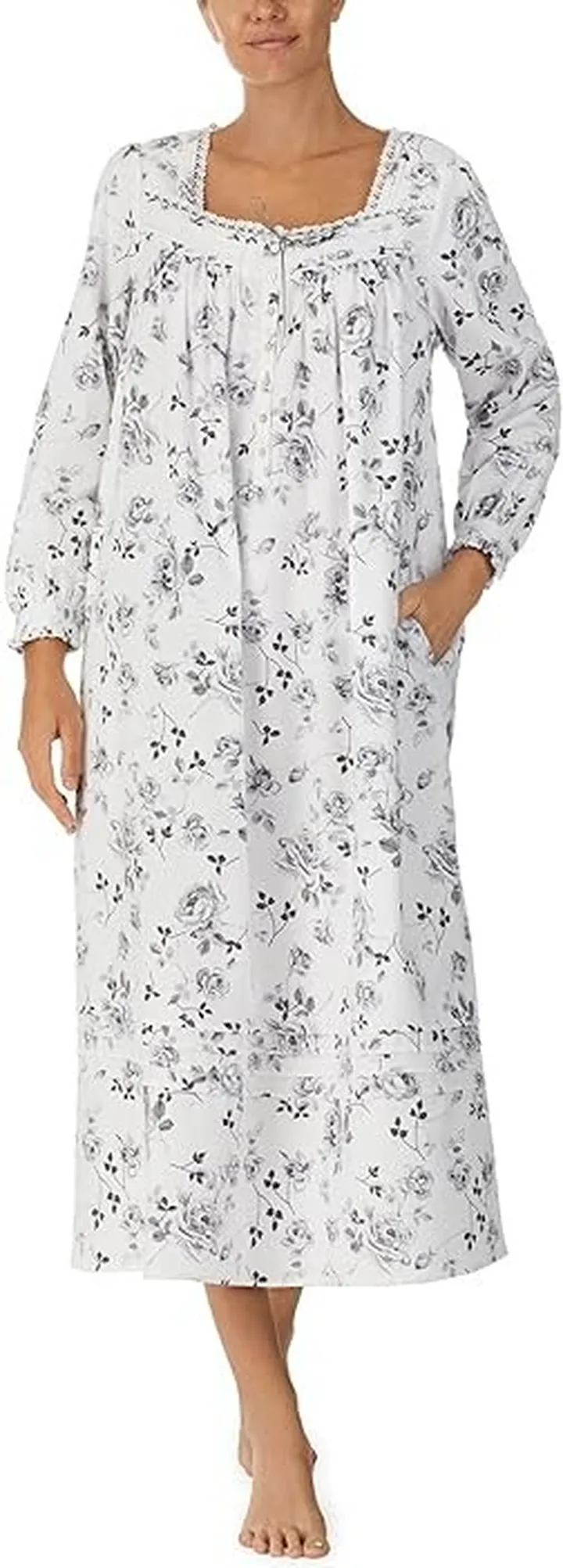 Eileen West Long Sleeve Flannel Ballet Gown (Grey Rose) Women's Pajama