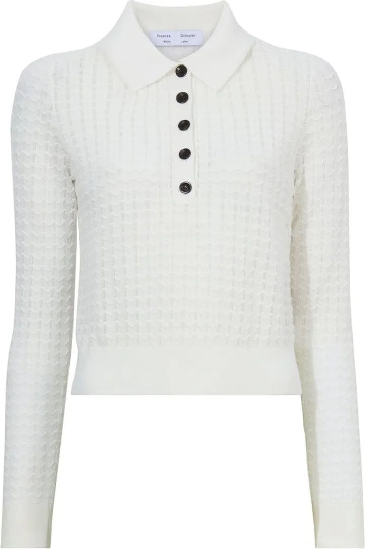 Open-Knit Long-Sleeve Polo Shirt