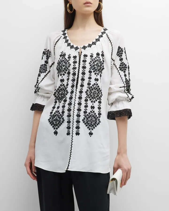 Lana Beaded Crochet-Ruffle Top