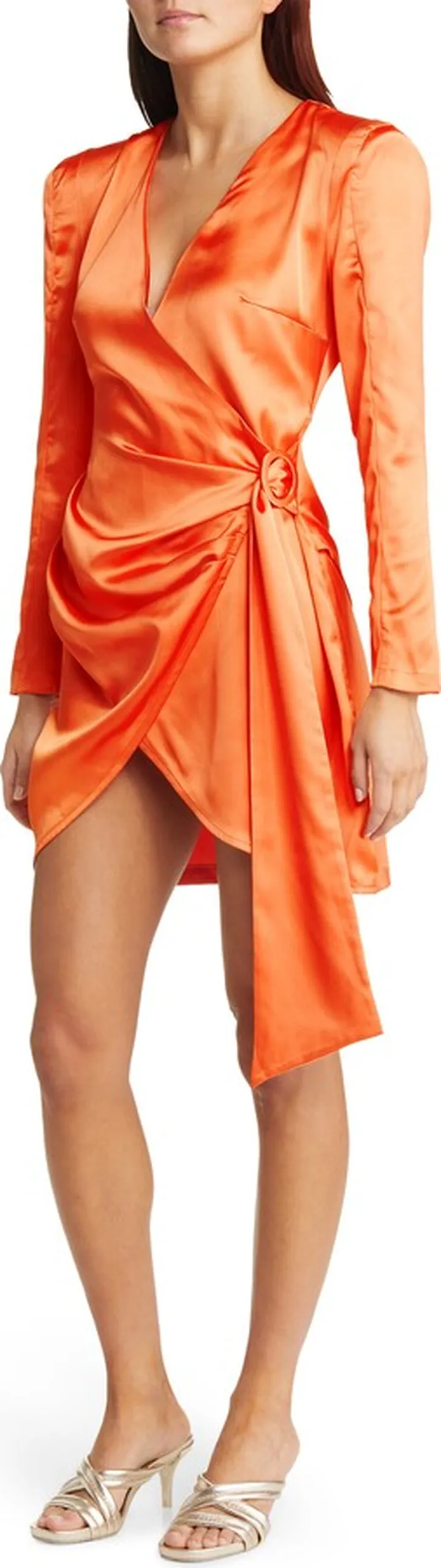 Tie Waist Long Sleeve Satin Minidress