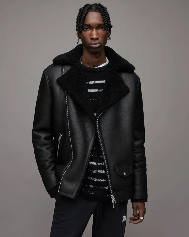 Xander Shearling Biker Jacket - Black