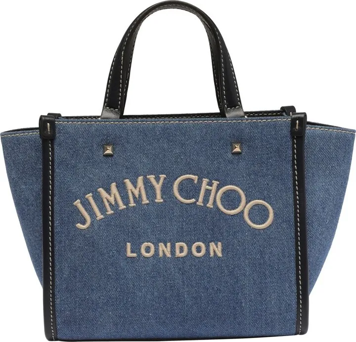 Jimmy Choo Varenne Logo Embroidered Denim Tote Bag