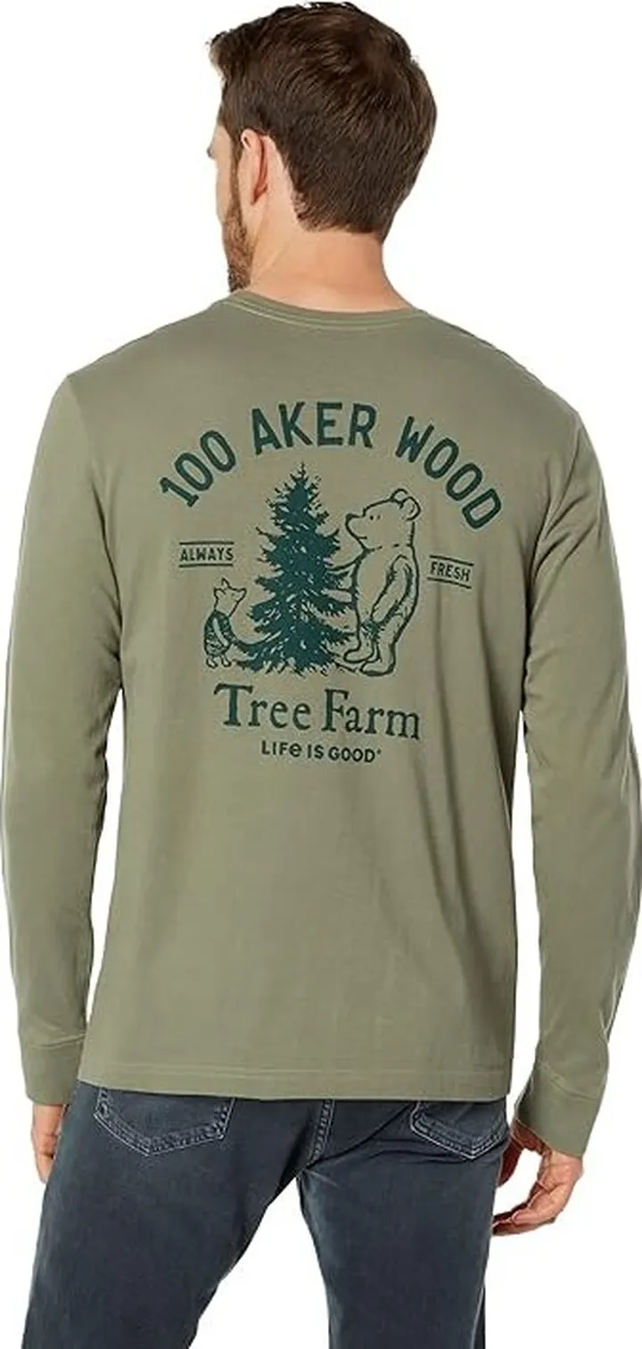 Life is Good Winnie 100 Aker Tree Farm Long Sleeve Crusher (Moss Green) Men's T Shirt