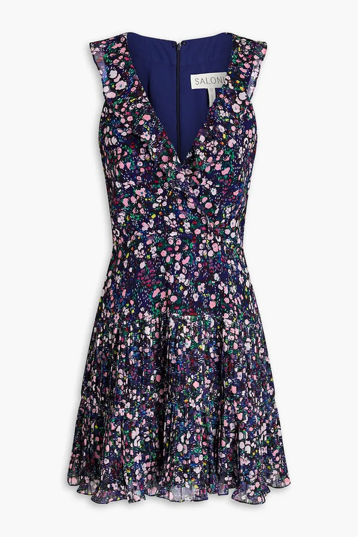 Amy ruffled floral-print crepe mini dress