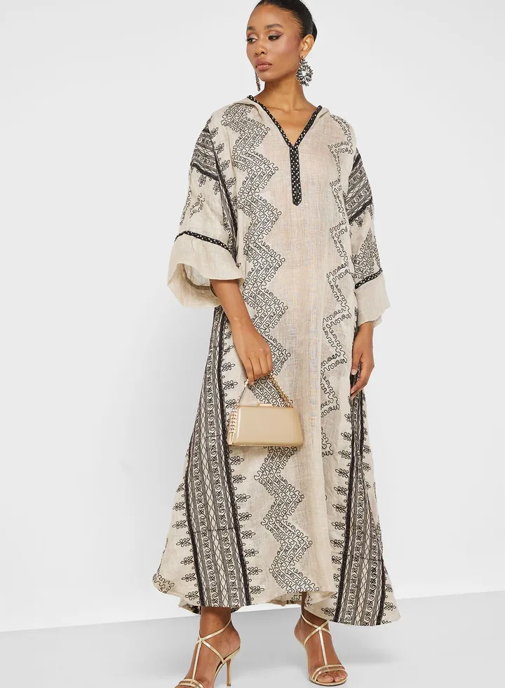 Embroidered V-Neck Jalabiya