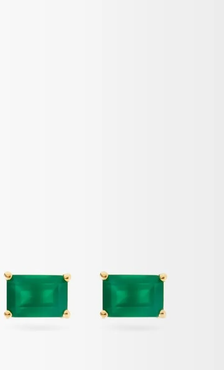 Green Onyx & 14kt Gold Stud Earrings