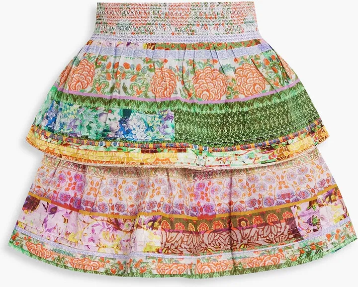 Jojo tiered printed cotton mini skirt
