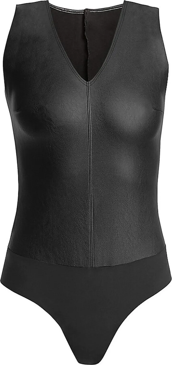 Faux Leather V-Neck Bodysuit