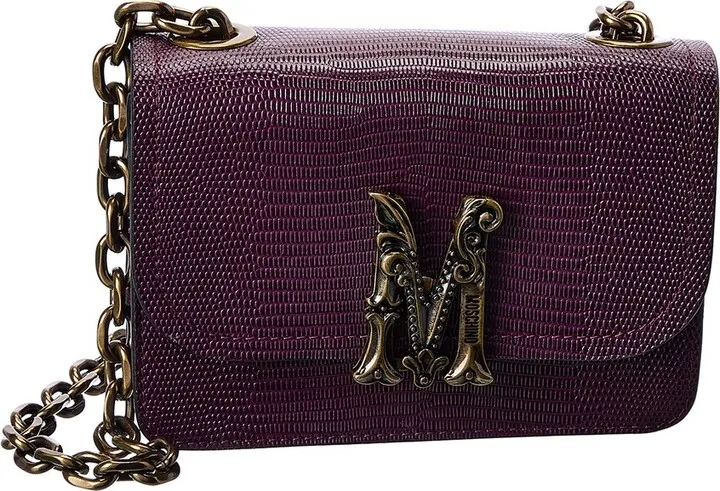 Moschino M Logo Embossed Leather Shoulder Bag