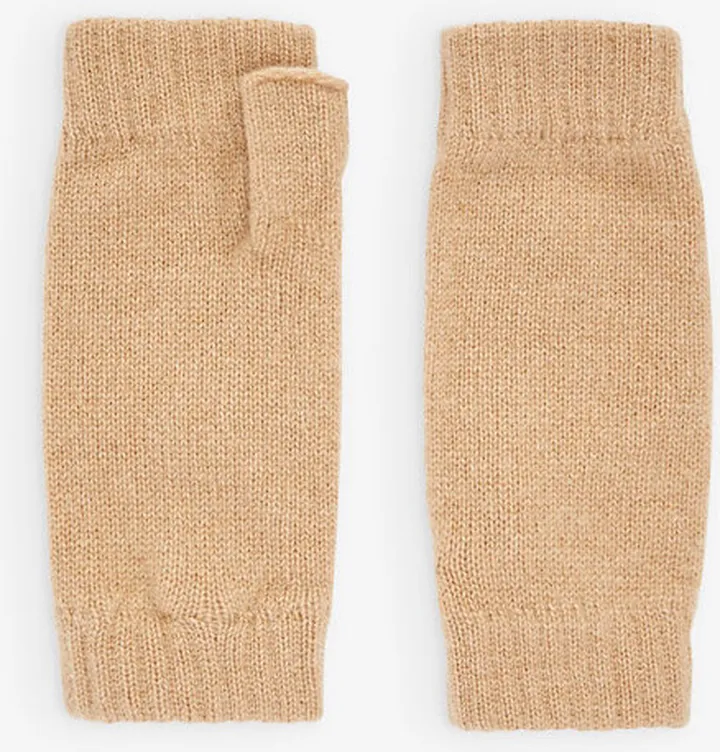 Womens Soft Camel Ribbed-cuff Cashmere Wrist Warmers