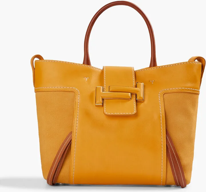 Double T suede-paneled leather tote