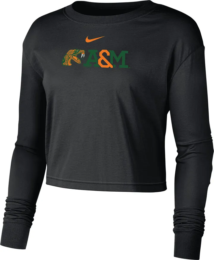 Nike Women's College (Florida A&M) Cropped Long-Sleeve T-Shirt in Black