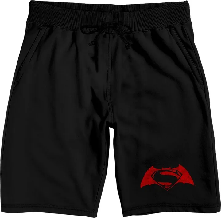 Batman vs Superman: Dawn of Justice Movie Title Logo Men’s Black Graphic Shorts-Small