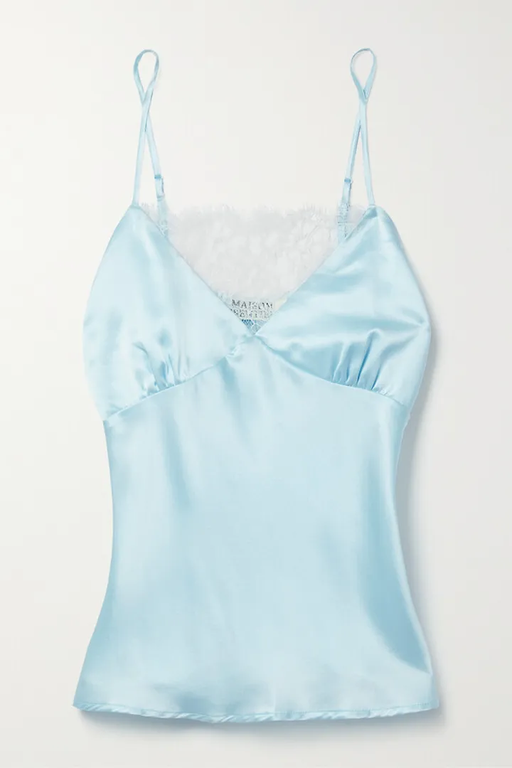 Maison Essentiele - 90s It Girl Lace-trimmed Silk-satin Camisole - Blue