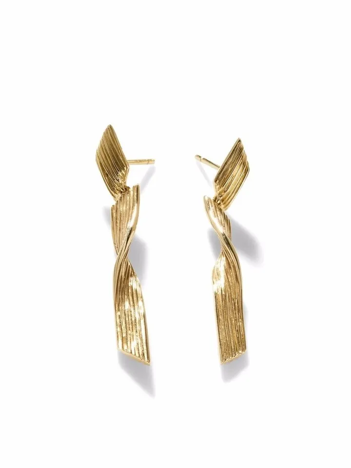 18kt Yellow Gold Bamboo Drop Earrings