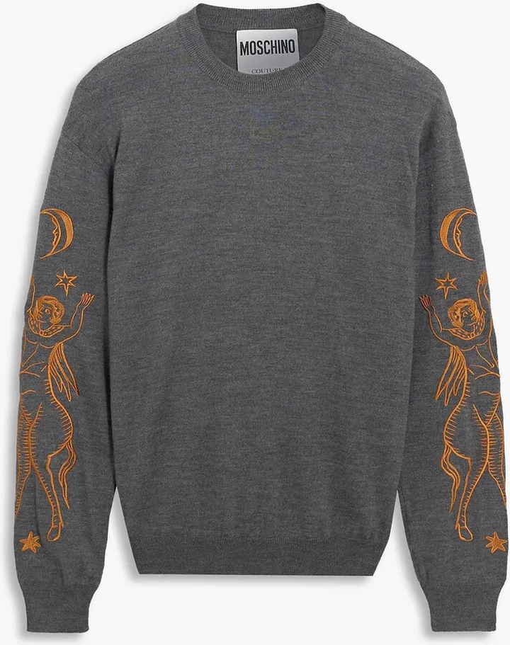Embroidered mélange wool sweater