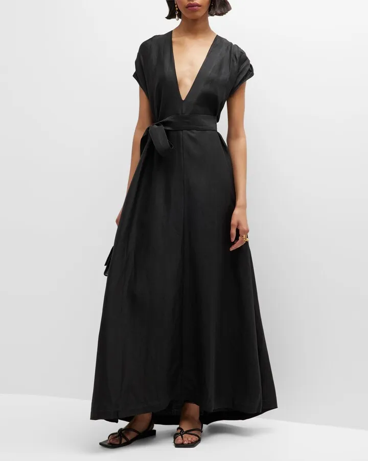 Marigot Long Sleeveless V-Neck Dress