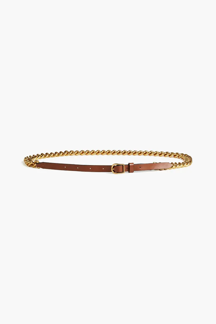 Leather-trimmed chain belt