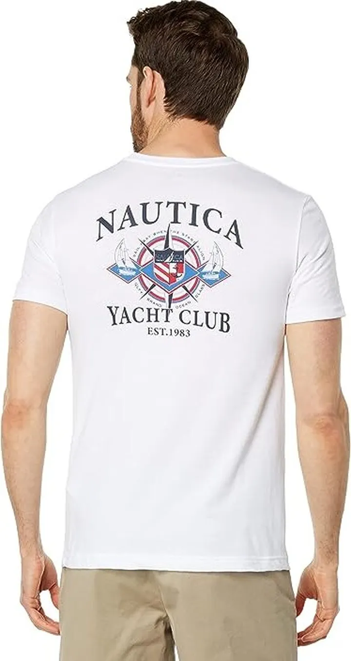 Nautica Sustainably Crafted Yacht Club Graphic T-Shirt (Bright White) Men's Clothing
