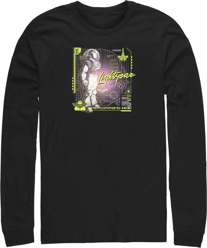 Men's Lightyear Star Command Blueprint Long Sleeve Shirt - Black - X Large