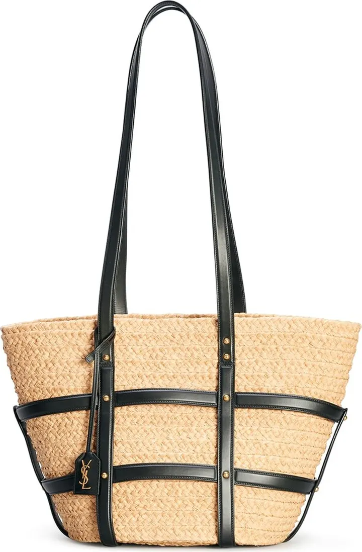 YSL Caged Raffia Tote Bag
