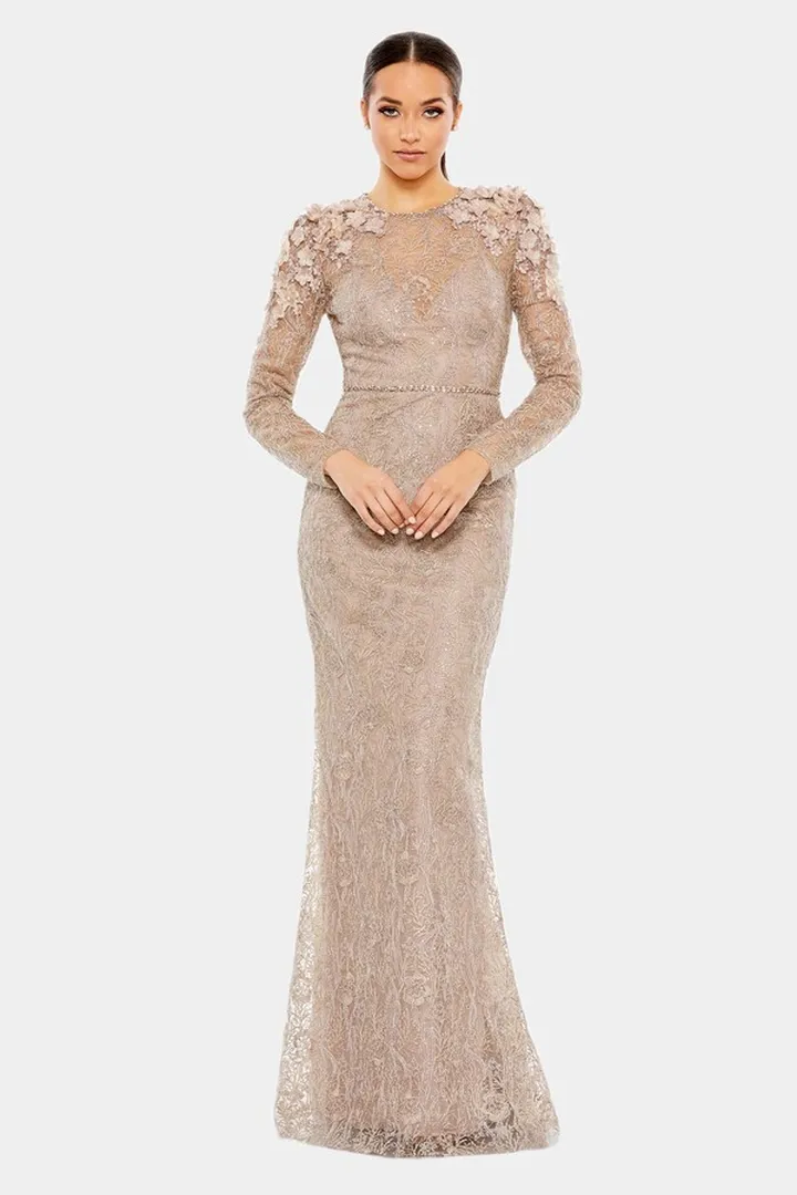 Embellished Shoulder Detail Long Sleeve Gown