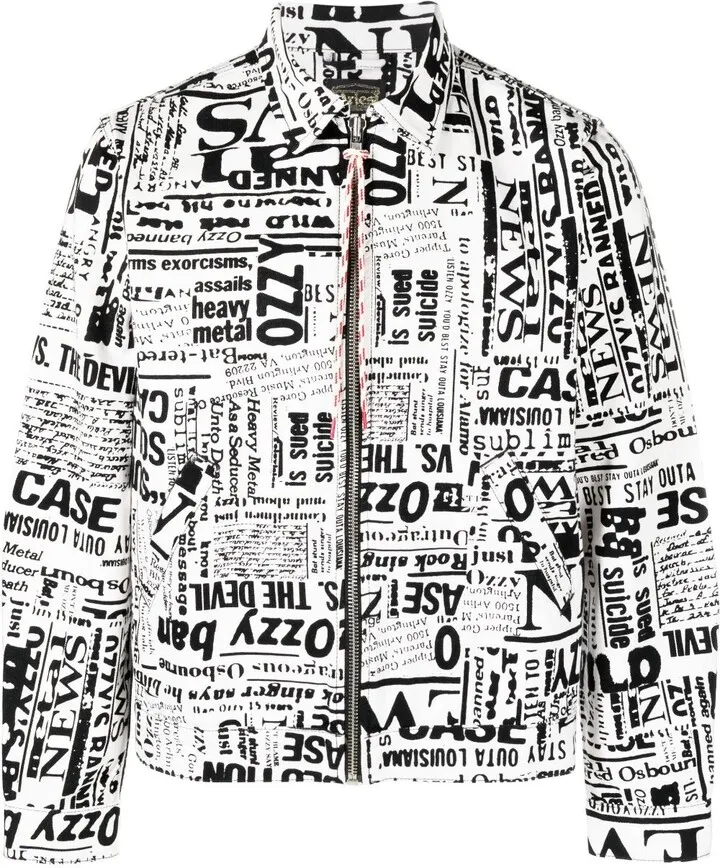 White Ozzy Newspaper Print Denim Jacket