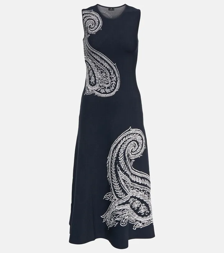 Paisley metallic-knit maxi dress