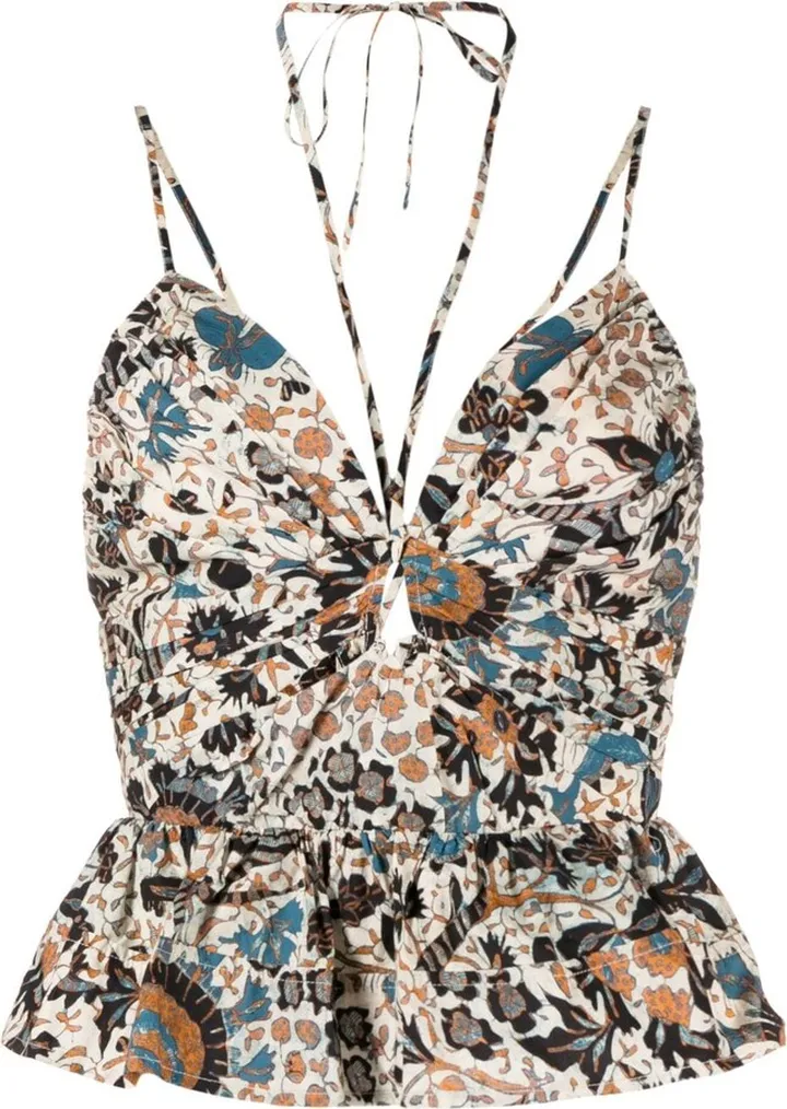 Essie floral-print halterneck peplum top