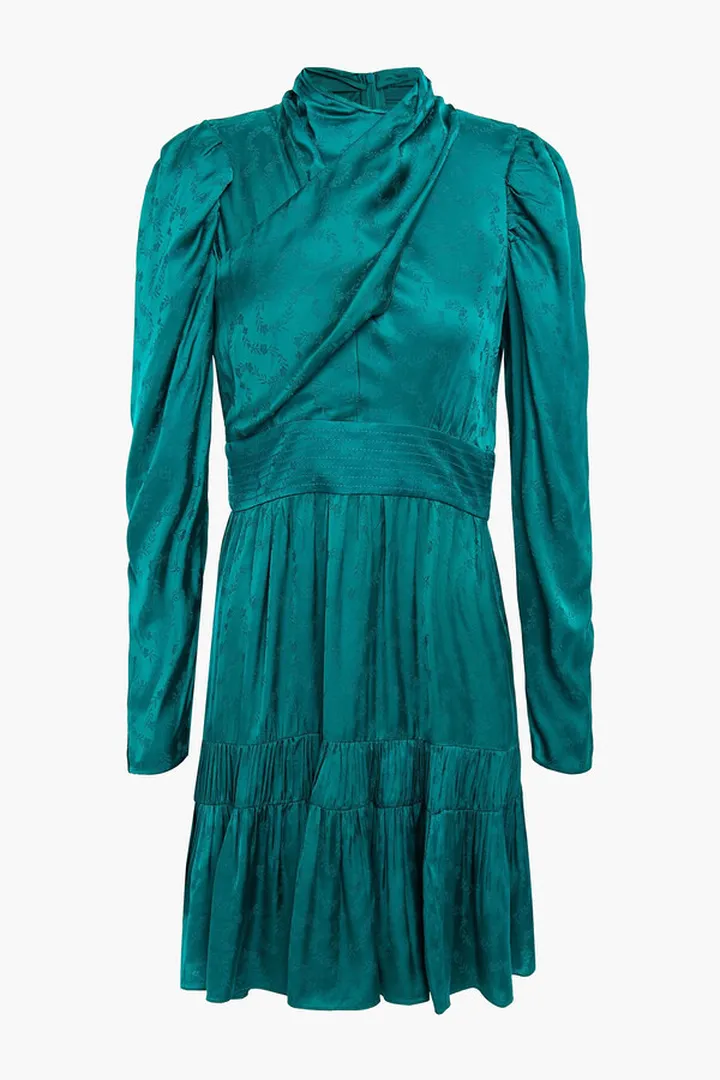 Gathered pleated satin-jacquard mini dress