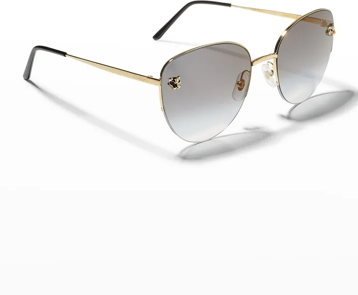 Panthere Semi-Rimless Metal Cat-Eye Sunglasses