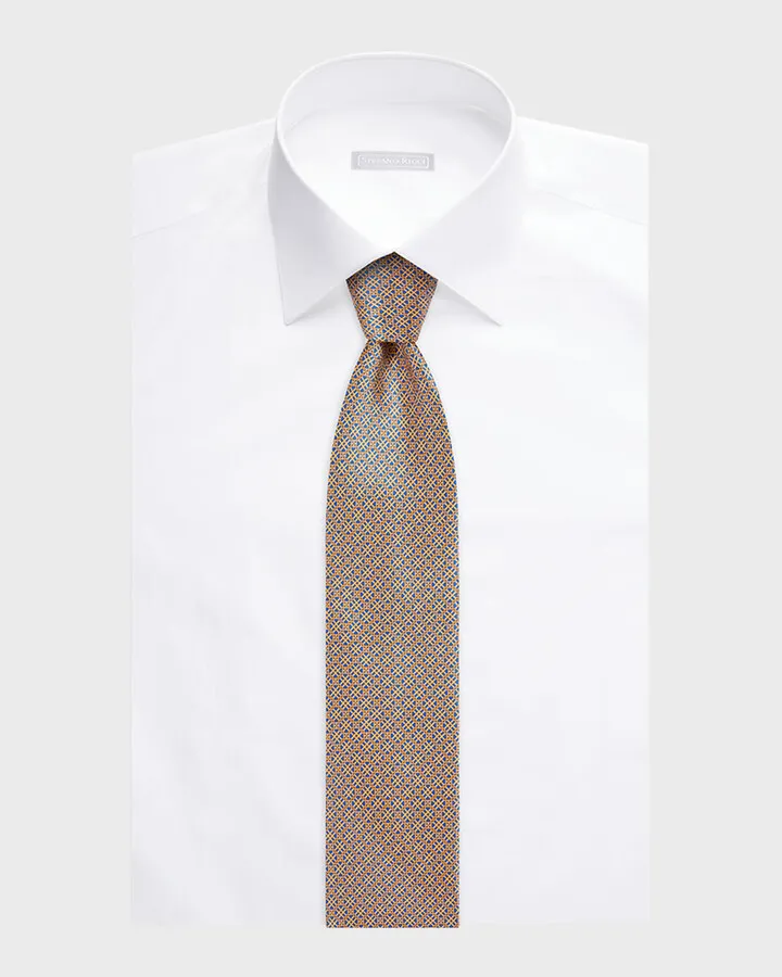 Men's Lattice-Print Silk Tie