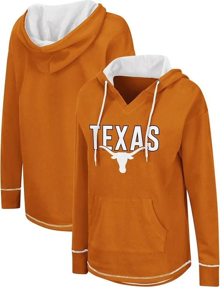 Women's Colosseum Texas Orange Texas Longhorns Tunic Pullover V-Neck Hoodie