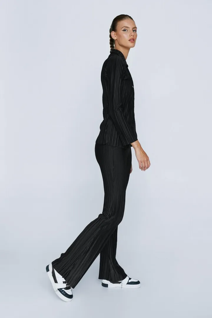Nasty Gal Womens Plisse High Waisted Straight Leg Pants