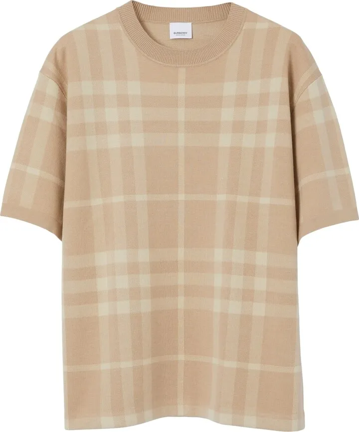 plaid-pattern wool-silk T-shirt