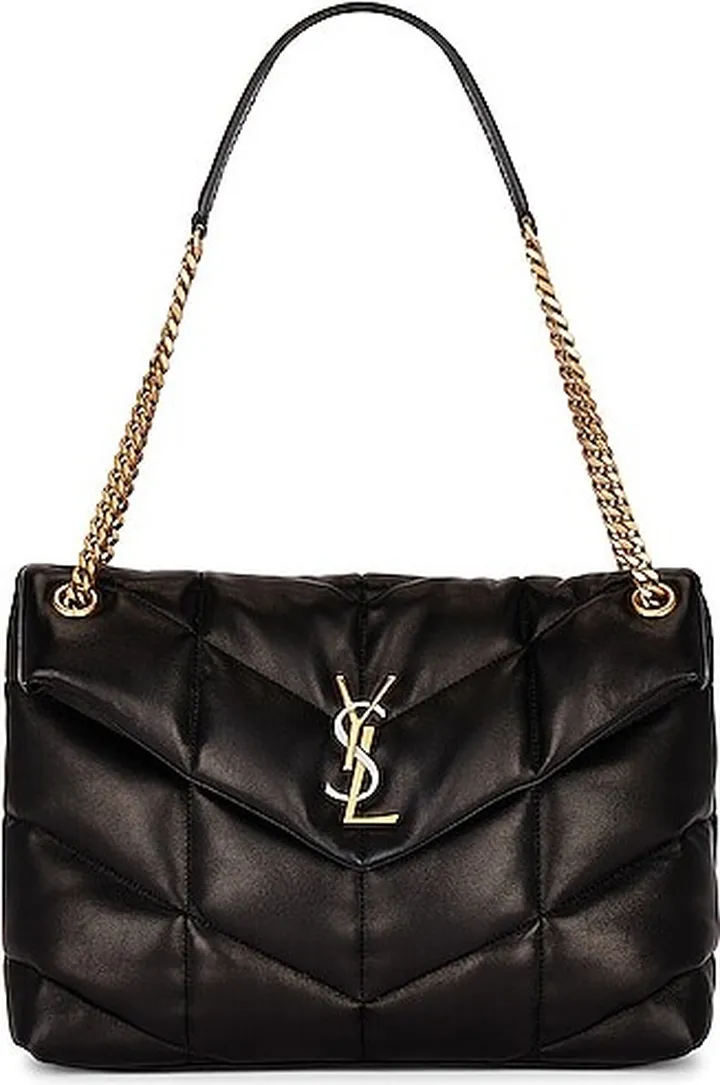 Saint Laurent Medium Puffer Tri Metal Chain Bag in Black