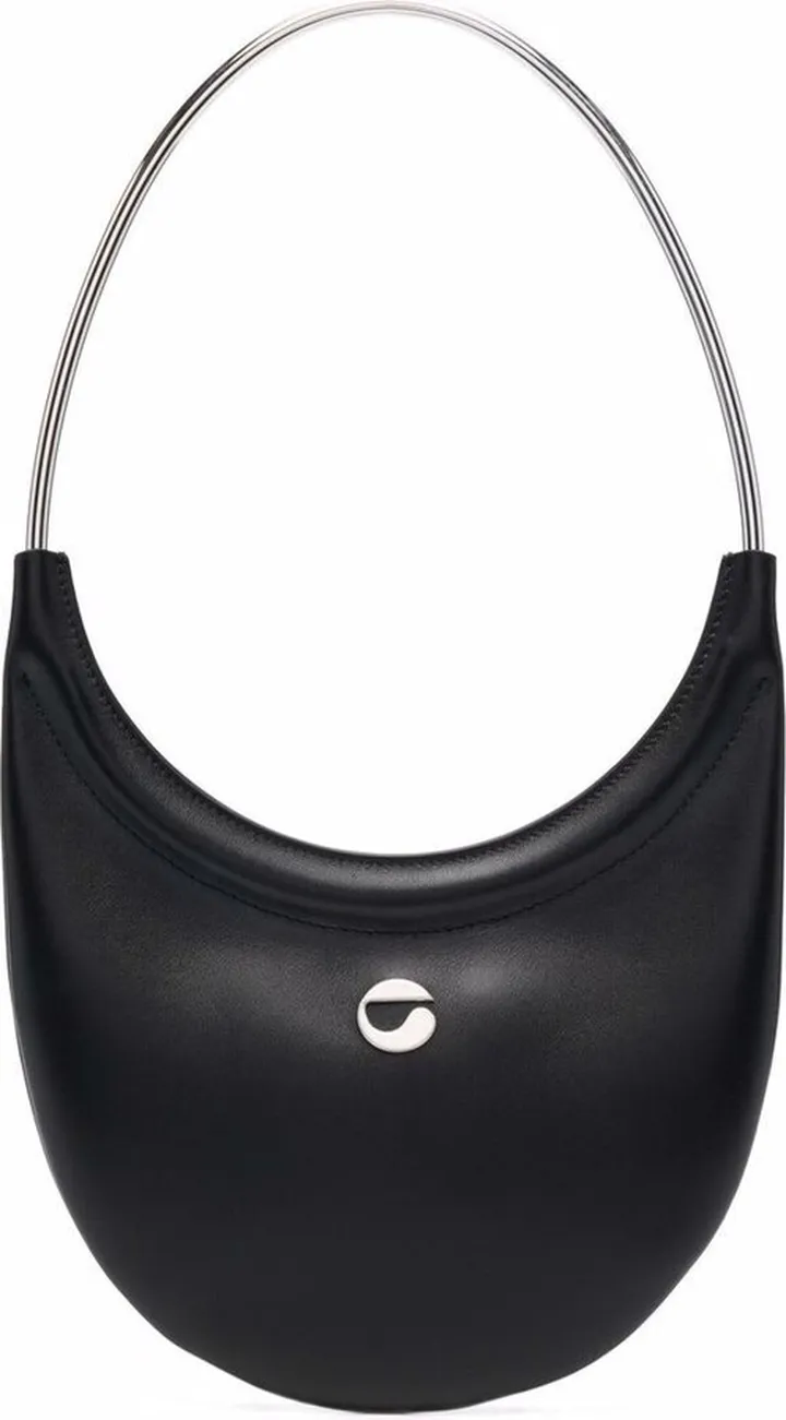 Black Ring Swipe Tote Bag In Leather Woman