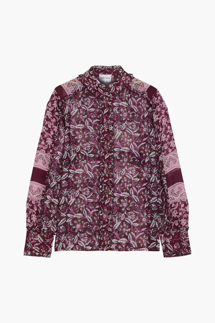 Ilana ruffle-trimmed printed silk shirt