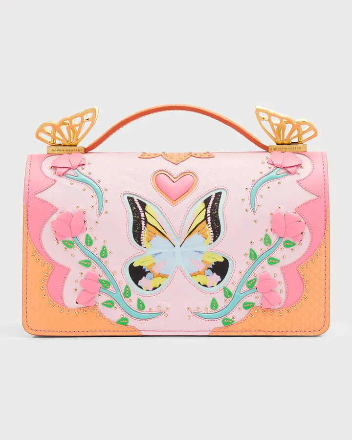 Mariposa Studded Flower Leather Shoulder Bag