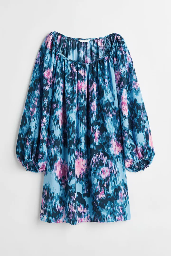 Balloon-sleeved Crêped Dress