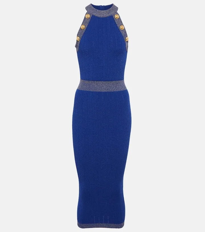 Metallic knit midi dress