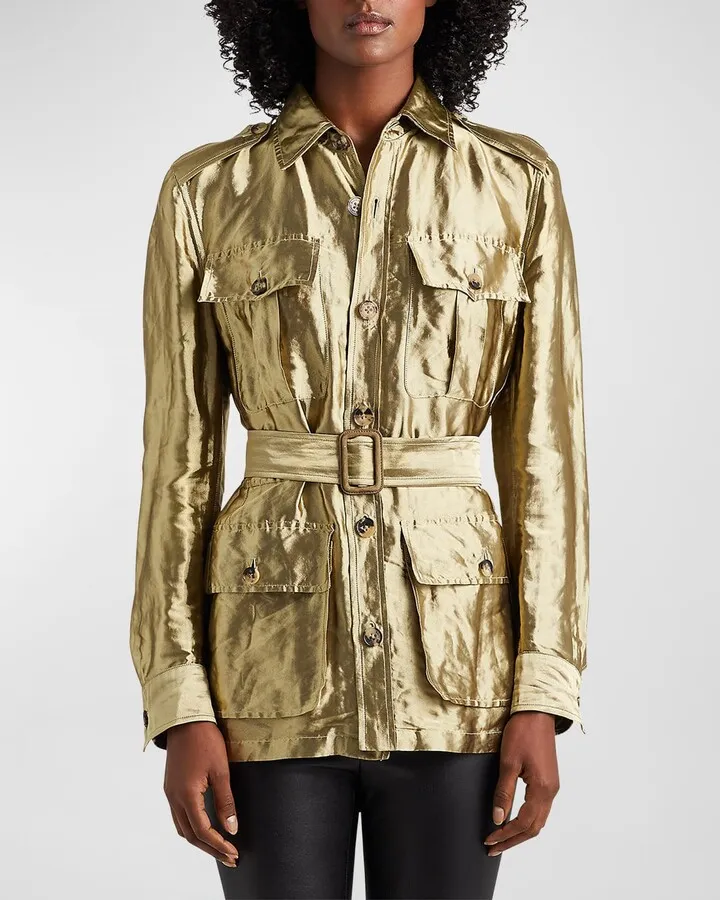 Tasha Belted Metallic Lame Safari Jacket